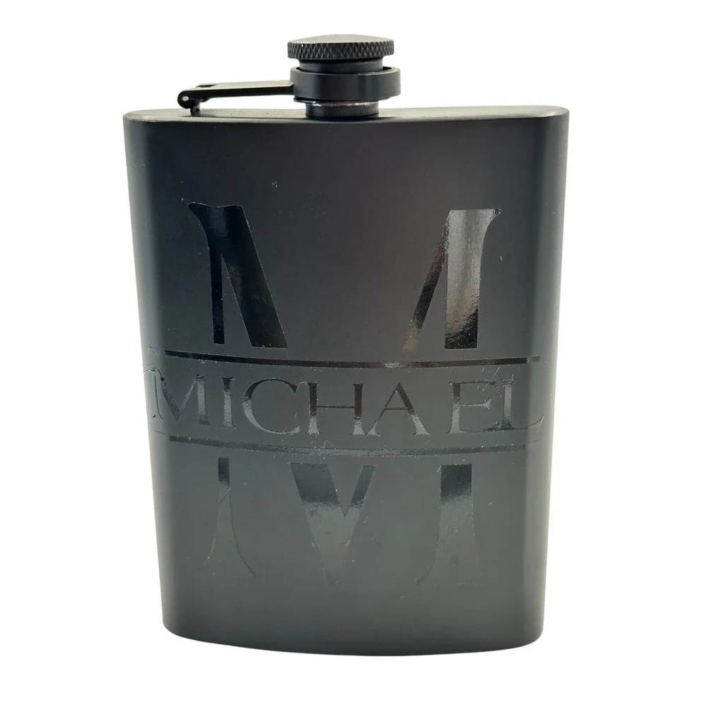 Michael Personalized Hip Flask Matte Black Metal Initial M‎ Groomsman Gift Mens